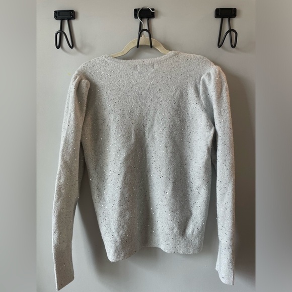 Karl Lagerfeld Paris, gray with silver sequins v-neck sweater, women’s medium - Picture 4 of 4